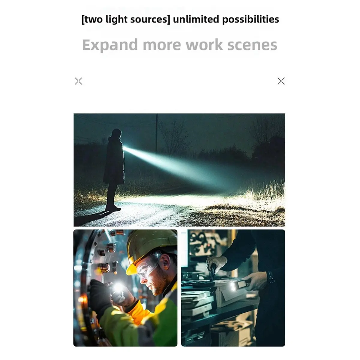 (AIMA) Mini Work Light String LED Battery Flashlight USB Charging Magnetic Pen Clip Light Long Range Flood Dual Light