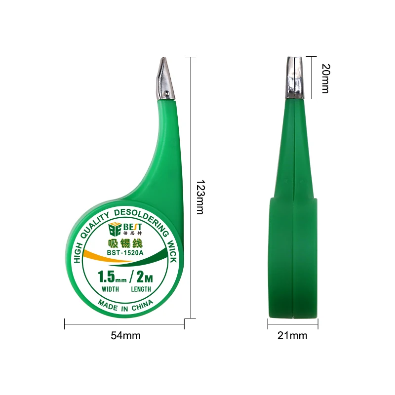 Tin Desoldering Wick Wire, BST-1520, Trança 1.5mm Largura, 2m Comprimento, Sucção BGA, Alta Qualidade