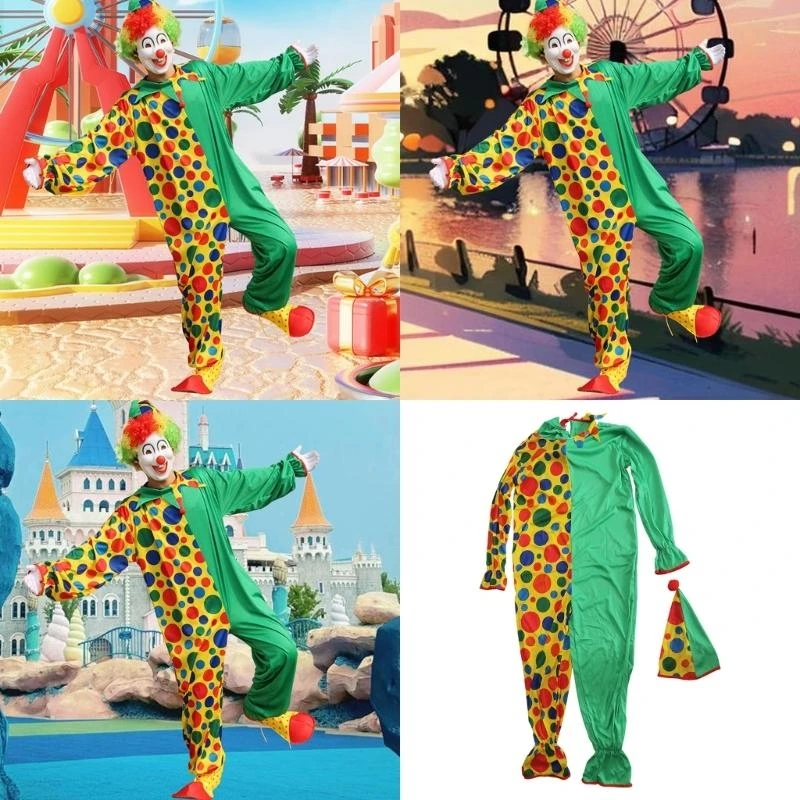 5asd 2Pcs Clown Costume Accessories Adult Clown Costume Rainbow Clown Jumpsuits Clown Dressing Up Costumes Clown Outfits