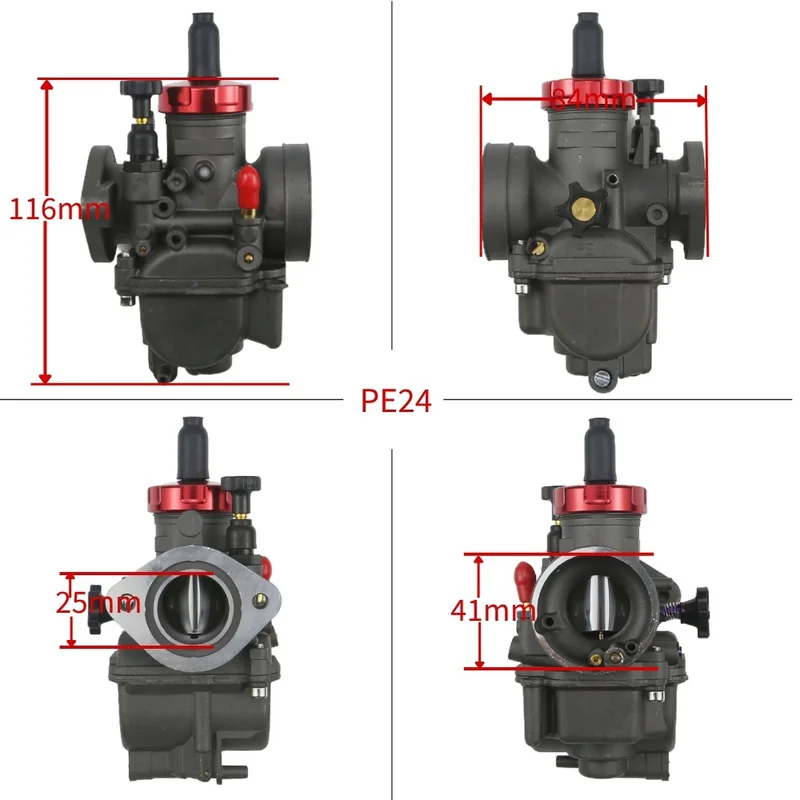 Replacement PE24FL Flange Modified Black Carburetor For NSR125 KX80 KX100 KX125, 24MM Motorcycle Engine Fuel System Maintenance