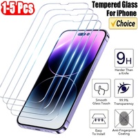 1-5Pcs Protective glass For iPhone 15 14 13 12 11 Pro Max XS XR 12Mini screen protector Tempered glass For iphone 7 8 14 15 Plus