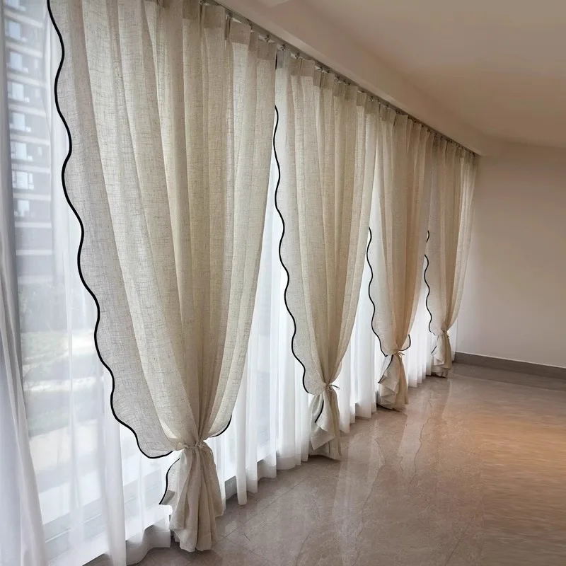 

French Simple Cotton Linen White Tulle Romantic Luxury Curtains for Living Room Bedroom Dining Custom Size Partition door Hall