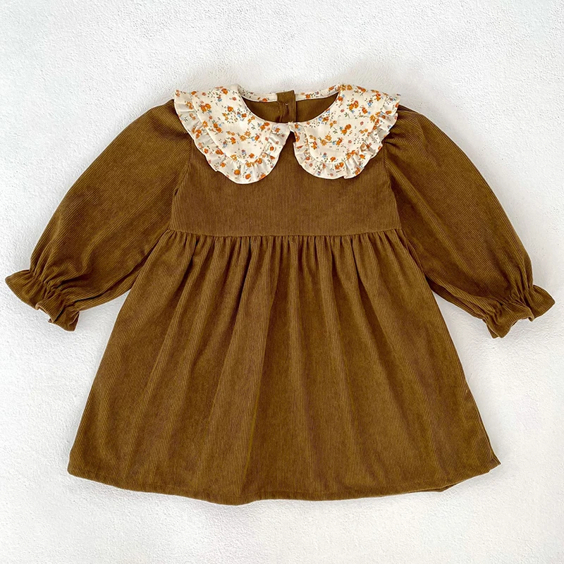 Herbst Neue Mädchen Kleid 1-6Y Puppe Neck Cord Blumen Kleid Frühling kinder Mädchen Langarm Prinzessin Mode Nette Kleid – Detail 2