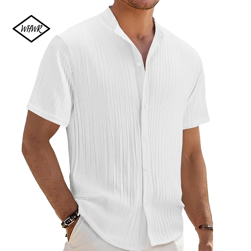 

Hawaiian Men's Retro Henley Shirt Casual Breathable Loose With Sporty Stand-up Collar Buttons 2025 New Men's Casual Shirt