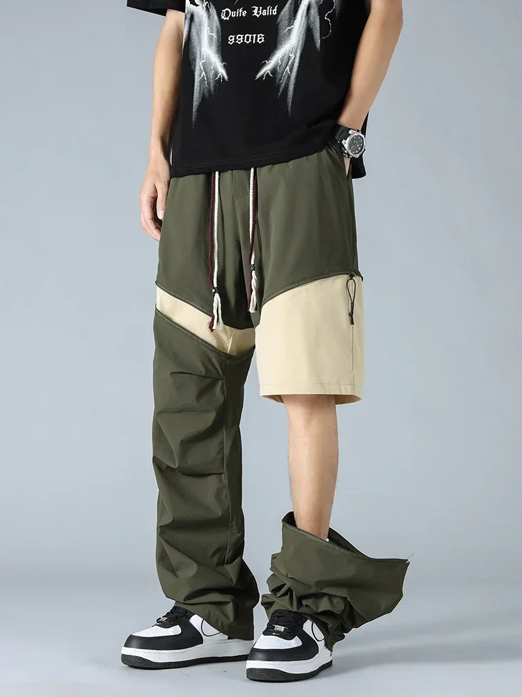 Summer 2 in 1 Men's Ice Silk  Cool Pants Casual Pants Outdoor Quick Drying Sports Feeling Detachable Hem Loose Large Size M-8XL
