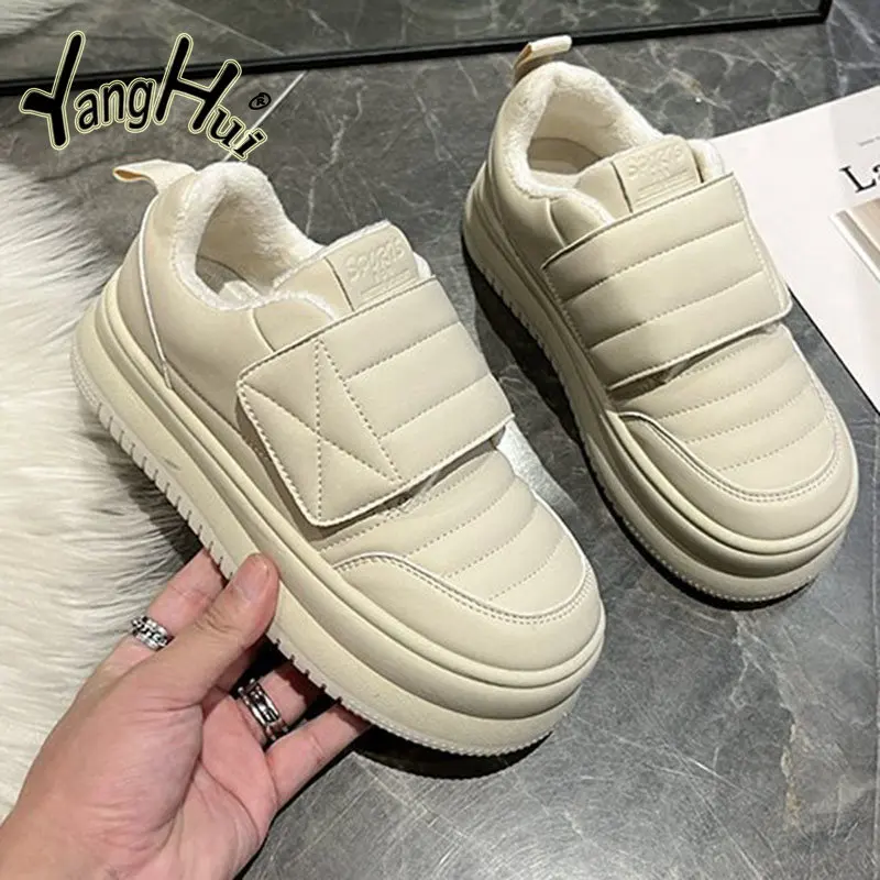 2023 New Cotton Shoes Plush Keep Warm Sports Casual All-match Lazy Platform Sneakers Women Winter Fashion Waterproof Bread Boots