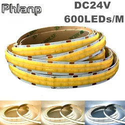 Double Row Flexible COB LED Strip Super Bright High Density 600LEDs/m DC24V Dimmable 3000K 4000K 6500K LED Lights Strip 2000LM/M