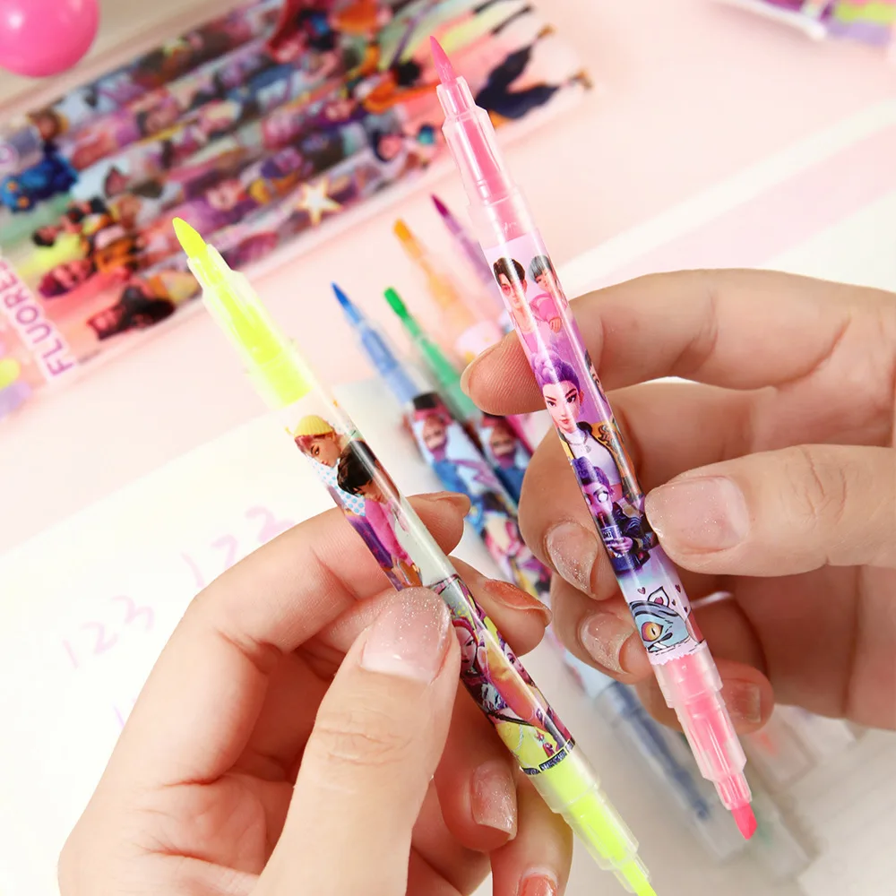 

New Hot Kpop Devil Hunter Fluorescent Pen Set Double Headed Marking Pen Diary Drawing DIY School Stationery Gift
