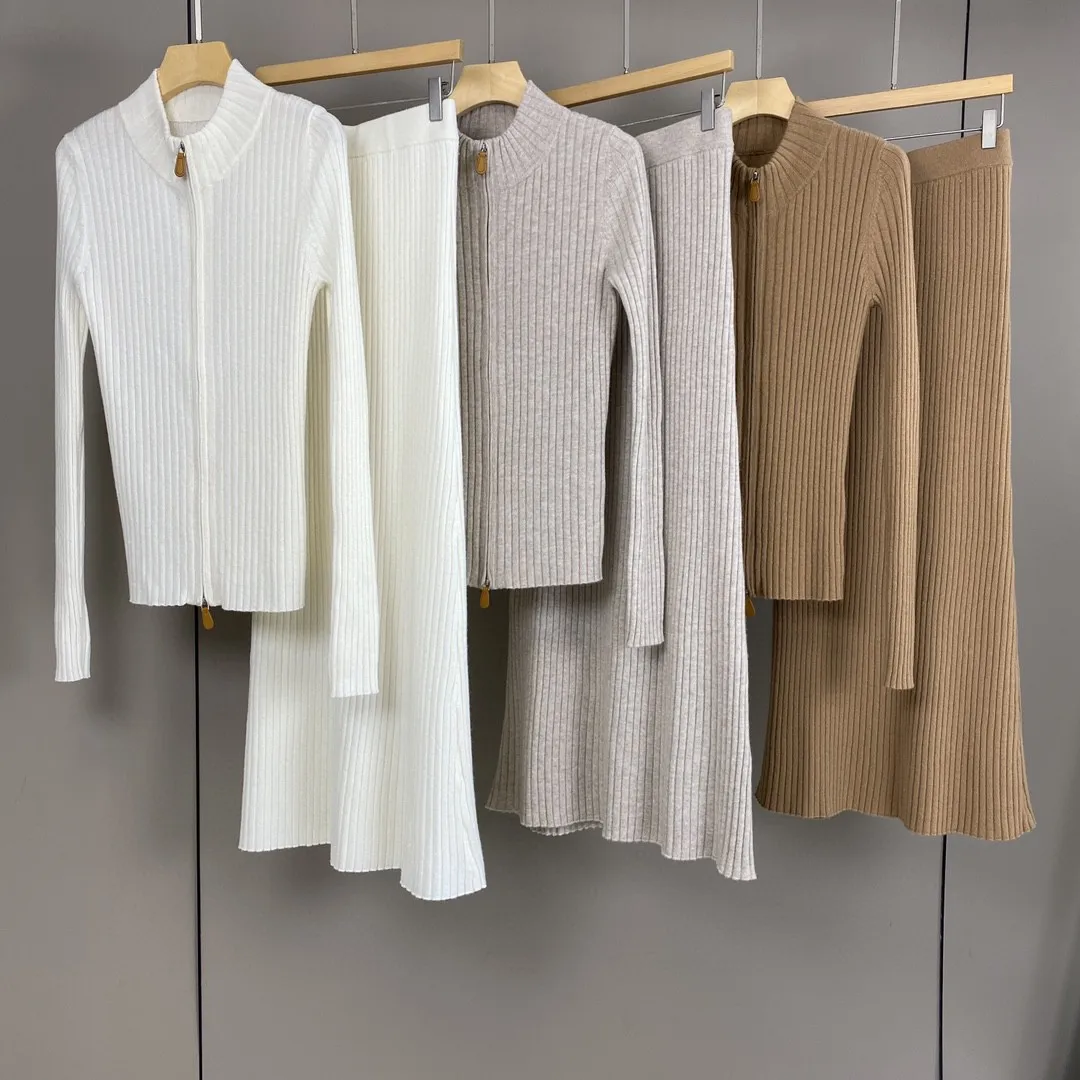 المرأة الخريف والشتاء جديد مريح Crewneck الكشمير محبوك سترة الأيل الخصر السراويل نصف تنورة دعوى #2