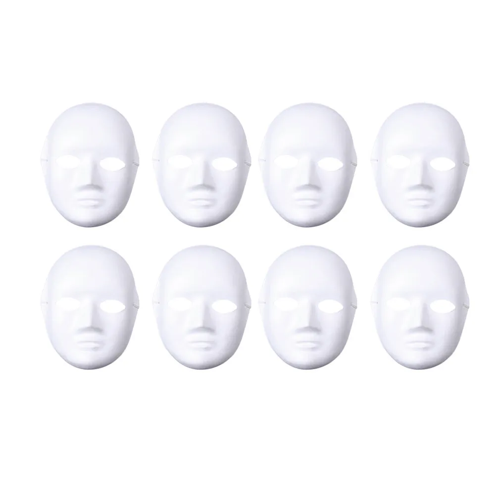 8Pcs Blank White Paper Pulp Mask Male Size Elastic Strap Comfortable for DIY Painting Costume Party Cosplay Halloween Masquerade