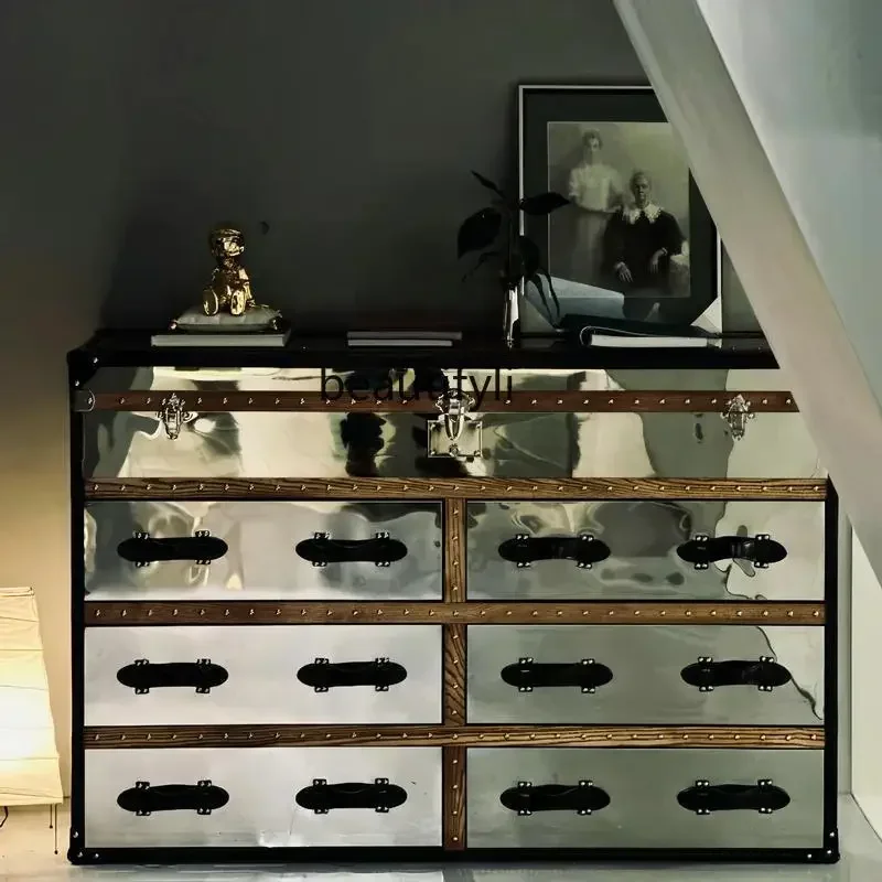 

J185 Medieval stainless steel metal chest, dining side locker, light luxury bedroom, retro drawer, dresser