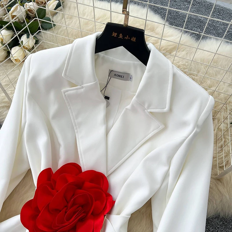 Advanced three-dimensional floral suit women new fashionable professional commuting waist cinching long sleeved suit jacket