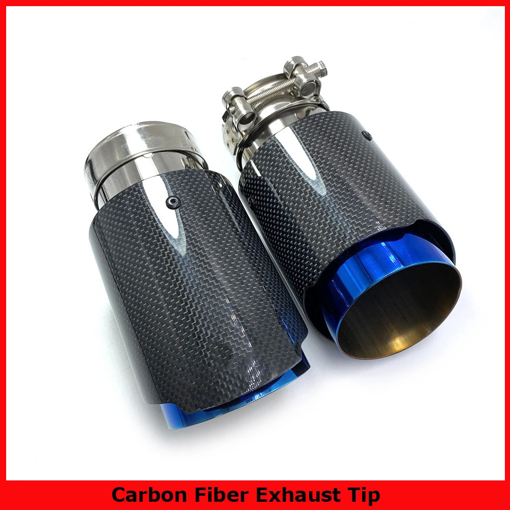 Tubo de escape de carbono brillante para coche, punta de silenciador recto de acero inoxidable azul, brida con logotipo de Remus para Bmw F30, 1