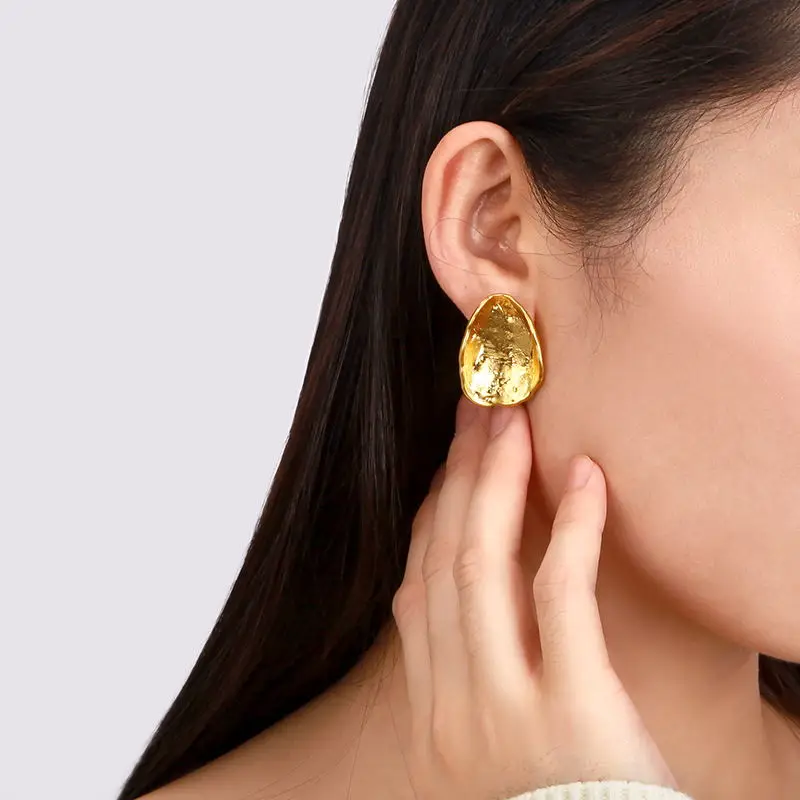 VAROLE Petal Earrings For Women Gothic Stud Earring Gold Color Korean Fashion Jewelry Boucle Oreille Femme