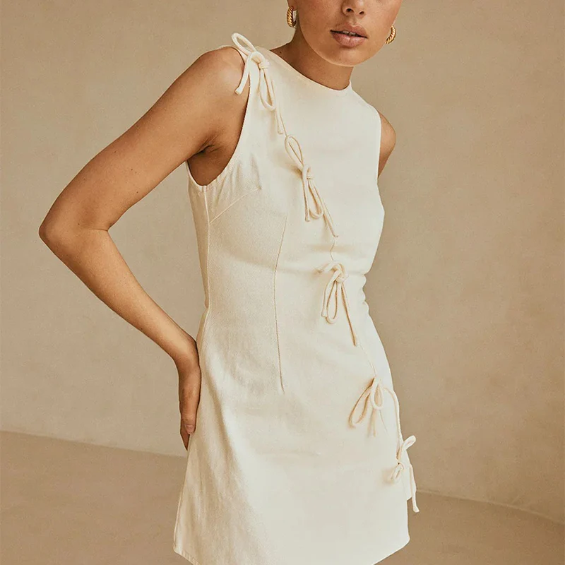 Vestido E com Decote Redondo e Laço Primavera 2025 Moda Fena Estilo Borboleta Vestido Estiloso Marca Z Fibra ...