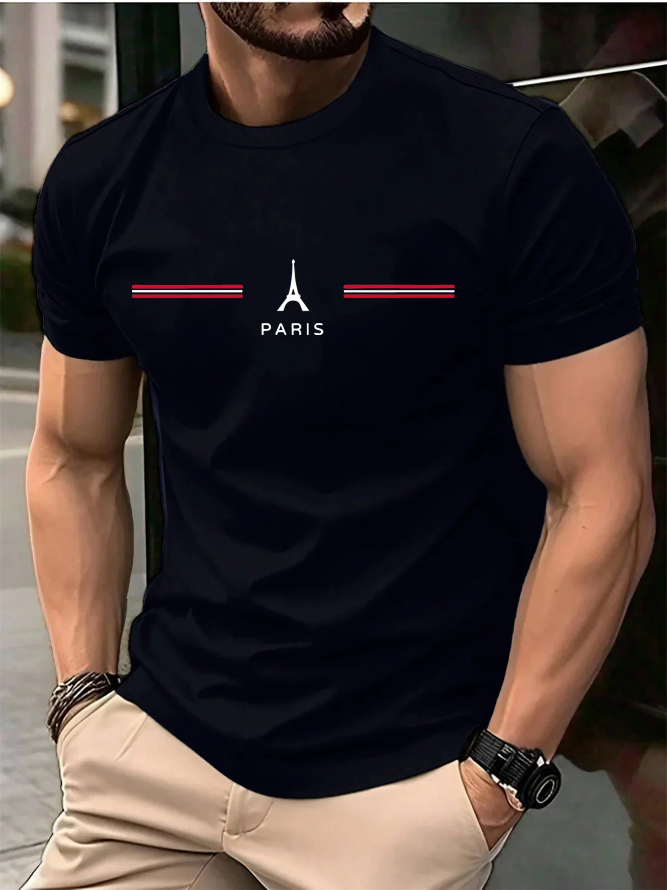 Summer Crew-neck Breathable Top for Men and Children, Suitable for Outdoor Outings Daily Street Wear Simple Letter-style Outfits