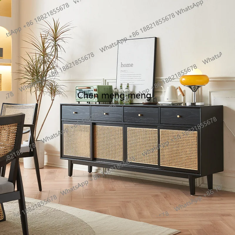 

Nordic ash rattan dining side cabinet household living room, locker with drawers, storage cabinet