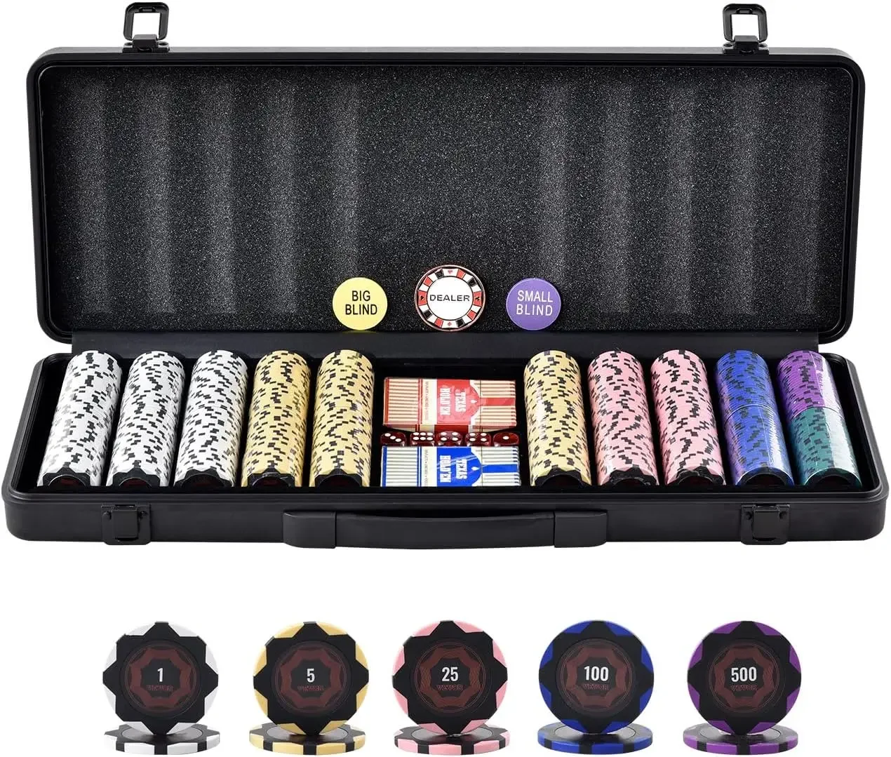 Poker Chip Set, 500-Piece Poker Set, Complete Poker Playing Game Set with Carrying Case, Heavyweight 14 Gram Casino Clay Chips