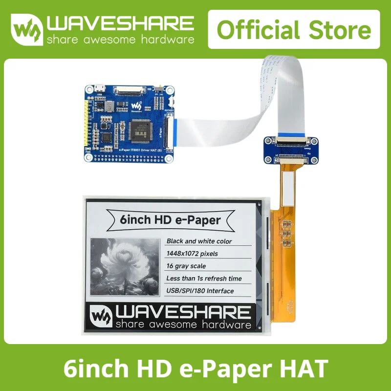 

Waveshare 6-дюймовый дисплей E-Ink HAT для Raspberry Pi 1448*1072, высокое разрешение, черный/белый, 16 серый, встроенный контроллер IT8951
