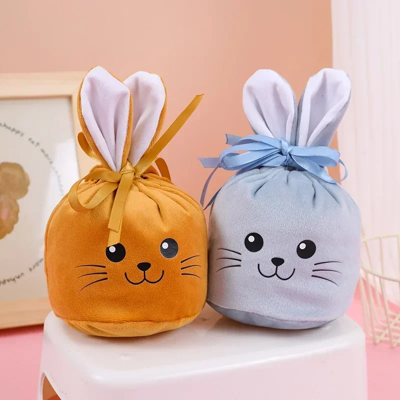 2025 Easter Bunny Gifts Bags Cute Rabbit Ear Drawstring Bag Easter Theme Package Gift Bags Happy Easter Day Party Candy Bags