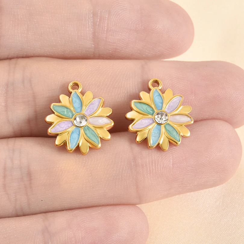 الأزياء 3 قطعة/الوحدة الملونة الفولاذ المقاوم للصدأ القلب Y2k الزركون زهرة الكرز اليعسوب الحشرات المينا المعلقات DIY بها بنفسك صنع المجوهرات