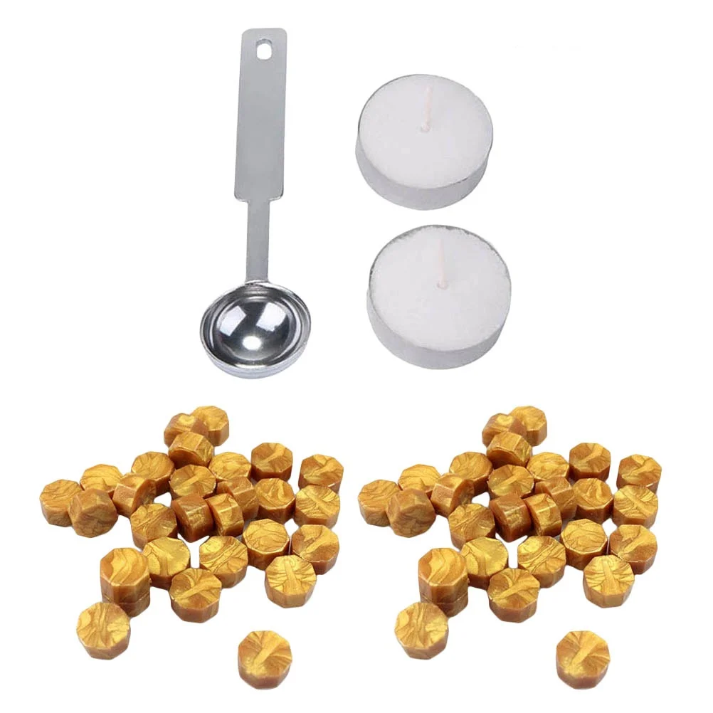 

233 Pcs Sealing Wax Beads Set Golden Octagon Vintage Supplies Non Toxic Eco Friendly Wax Melting Spoon 2 Candles Ideal For