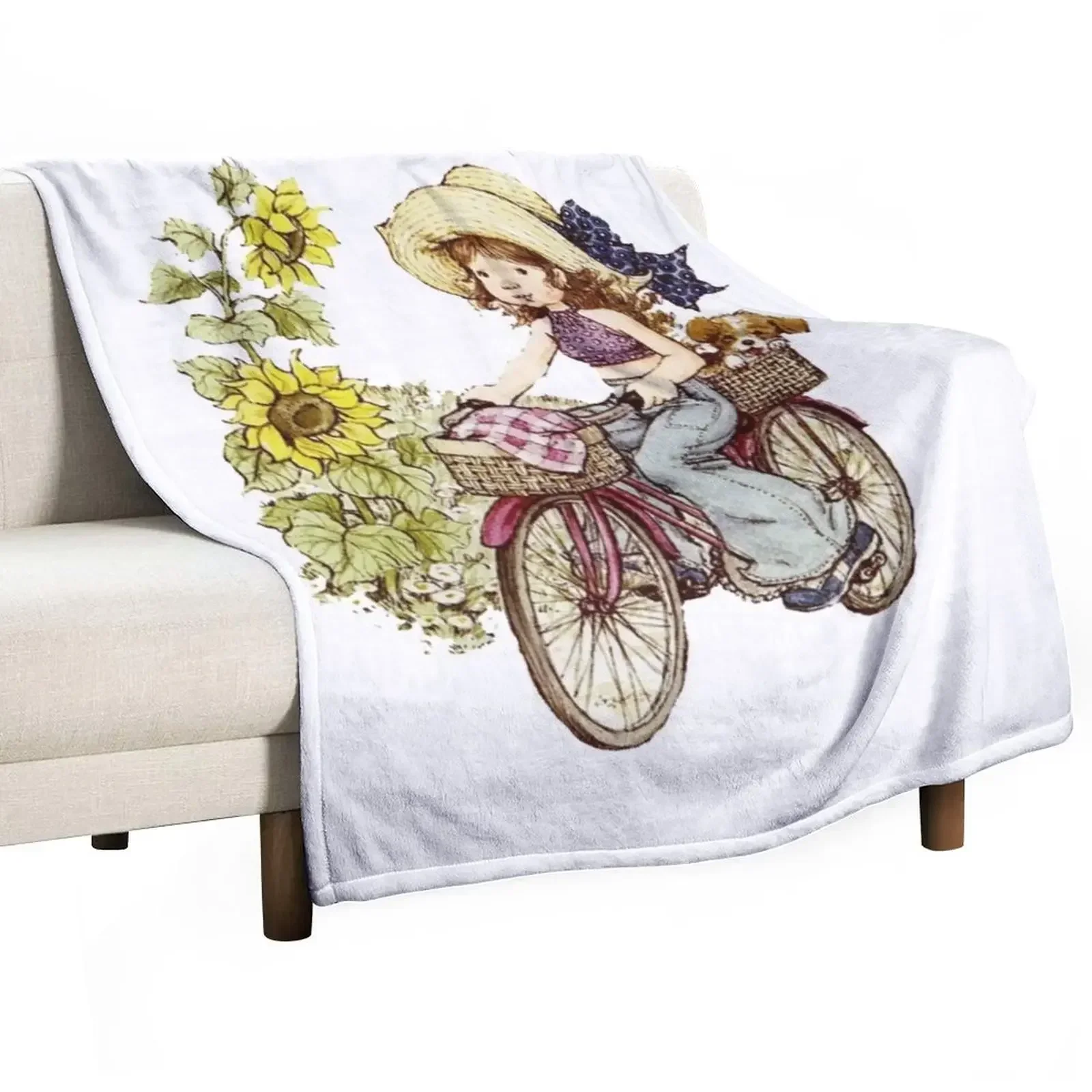 Sarah kay - Girl with bicycle Throw Blanket Luxury Brand Furrys Blankets