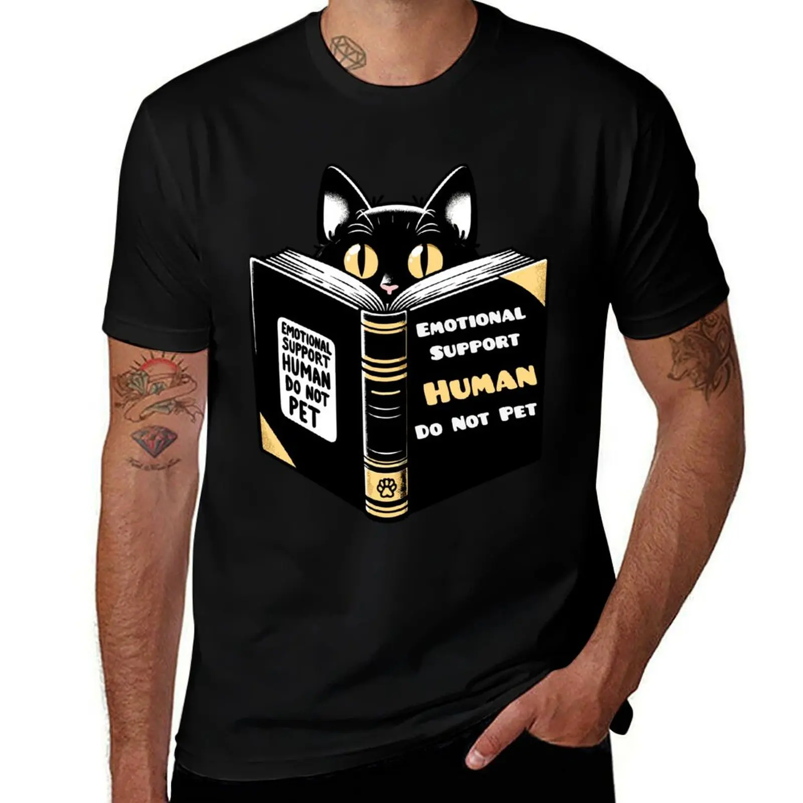 emotional support human do not pet-black cat T-Shirt Breathable Basic Cotton T-Shirt