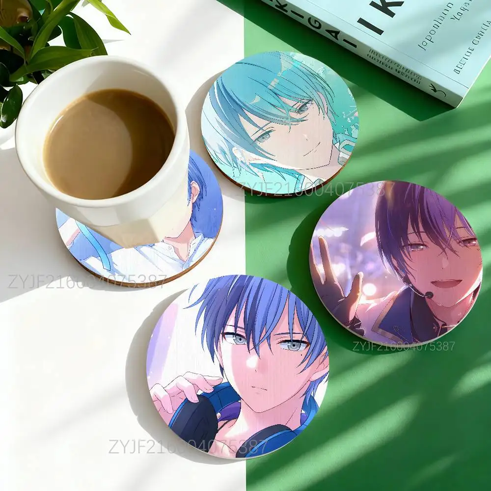 

A-Aoyagi Touya Project SEKAI Round Wooden Coasters Heat Resistant Non-slip Drink Cafe Decoration 2D Flat Print Coasters Set
