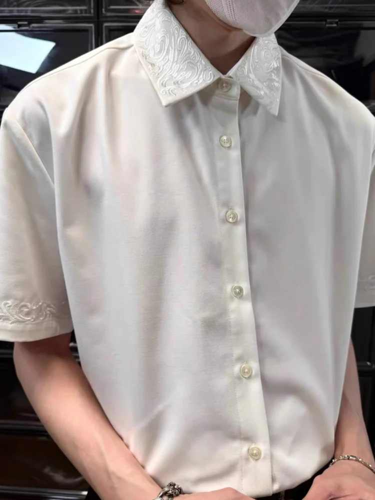 

Embroidered Floral Collar ort Sve Casual irt Men's Loose Fit Breathable Summer irt l ell Button ex Top