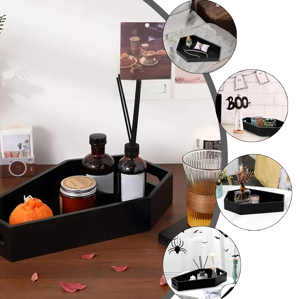 

Black Coffin Shaped Tray, Gothic Style Ghost Home Decor ,Halloween Christmas Desktop Storage Tray Pendant Cosmetics Storage Box