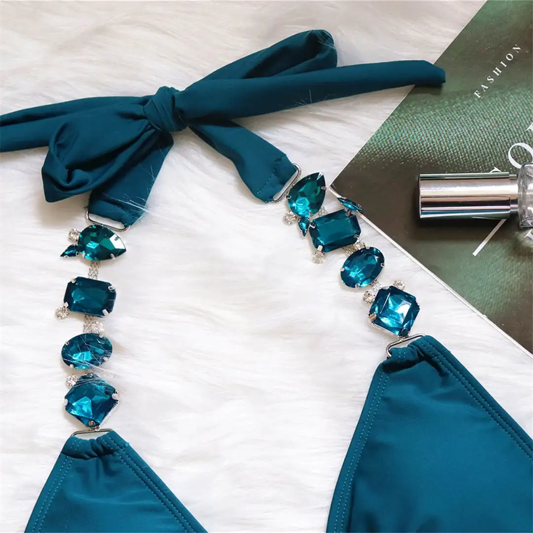 Brasilianischer Bikini mit Strasssteinen und Diamanten, Damen-Badebekleidung, zweiteiliges Bikini-Set, Badeanzug, Badebekleidung, Modell V2339. – Detail 32