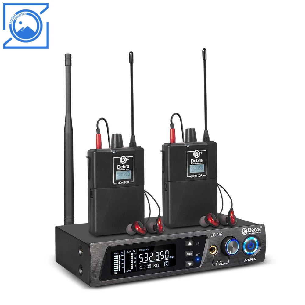 ER-102 نظام IEM لاسلكي احترافي Bluetooth5.0 UHF 510 ميجا هرتز-580 ميجا هرتز نظام مراقبة الأذن مع جهاز استقبال