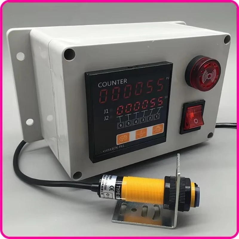 Conveyor Belt Electronic Digital Display Counter Industrial Equipment Infrared Sensor Alarm Transmitter Communication Computer