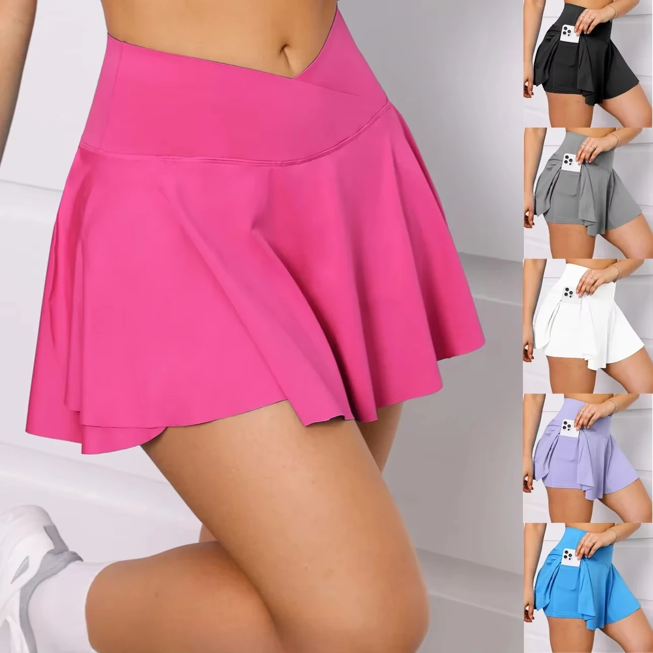 

Summer V Waist Sexy Gym Tennis Skirt With Pocket Woman Skinny Stretch Activewear Running Skirt Casual Golf Skirt Shorts