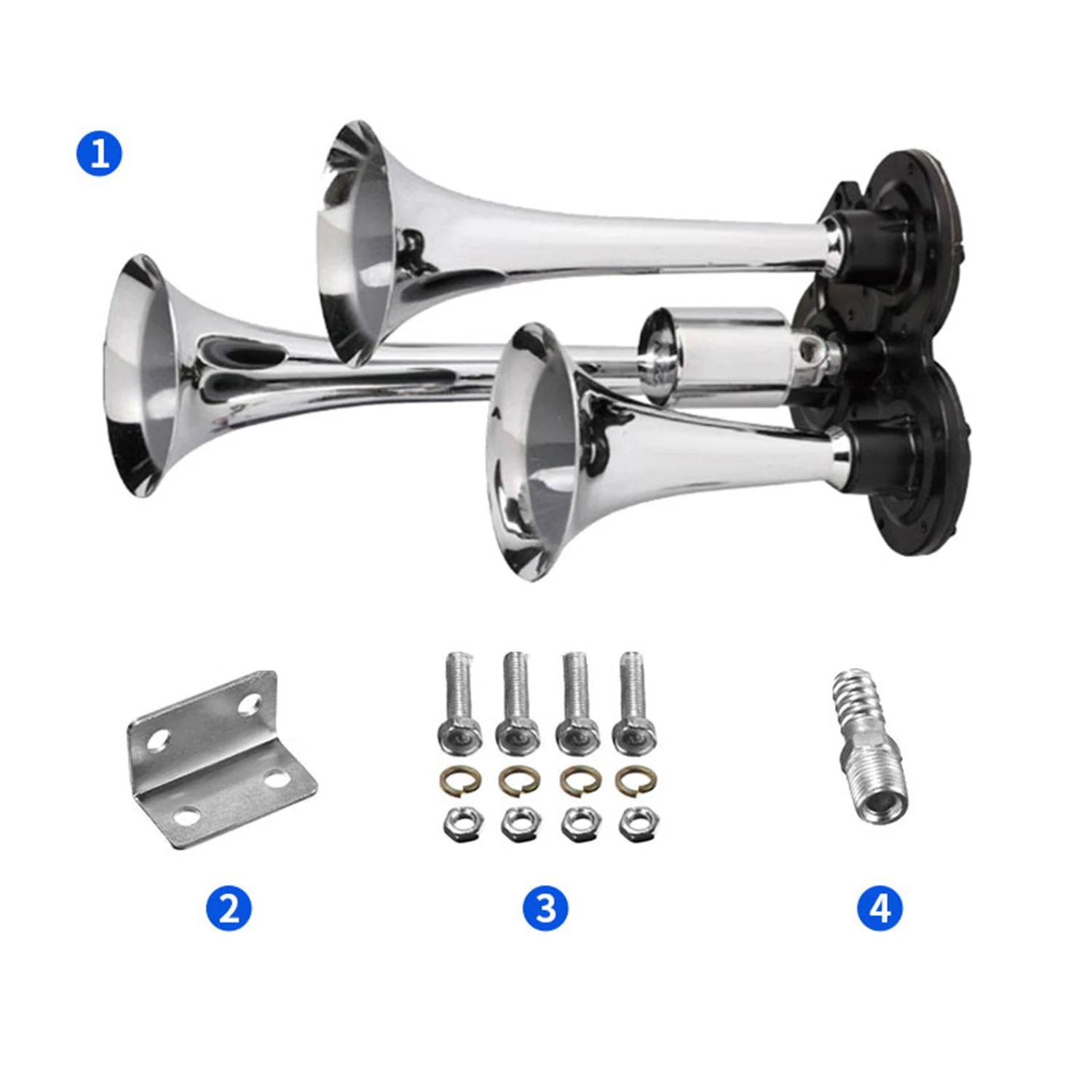 Chromium Pneumatic Chrome Plated Triple Truck With Bagpipes 12V/24V For Car Motorcycle ATV Horn view 6