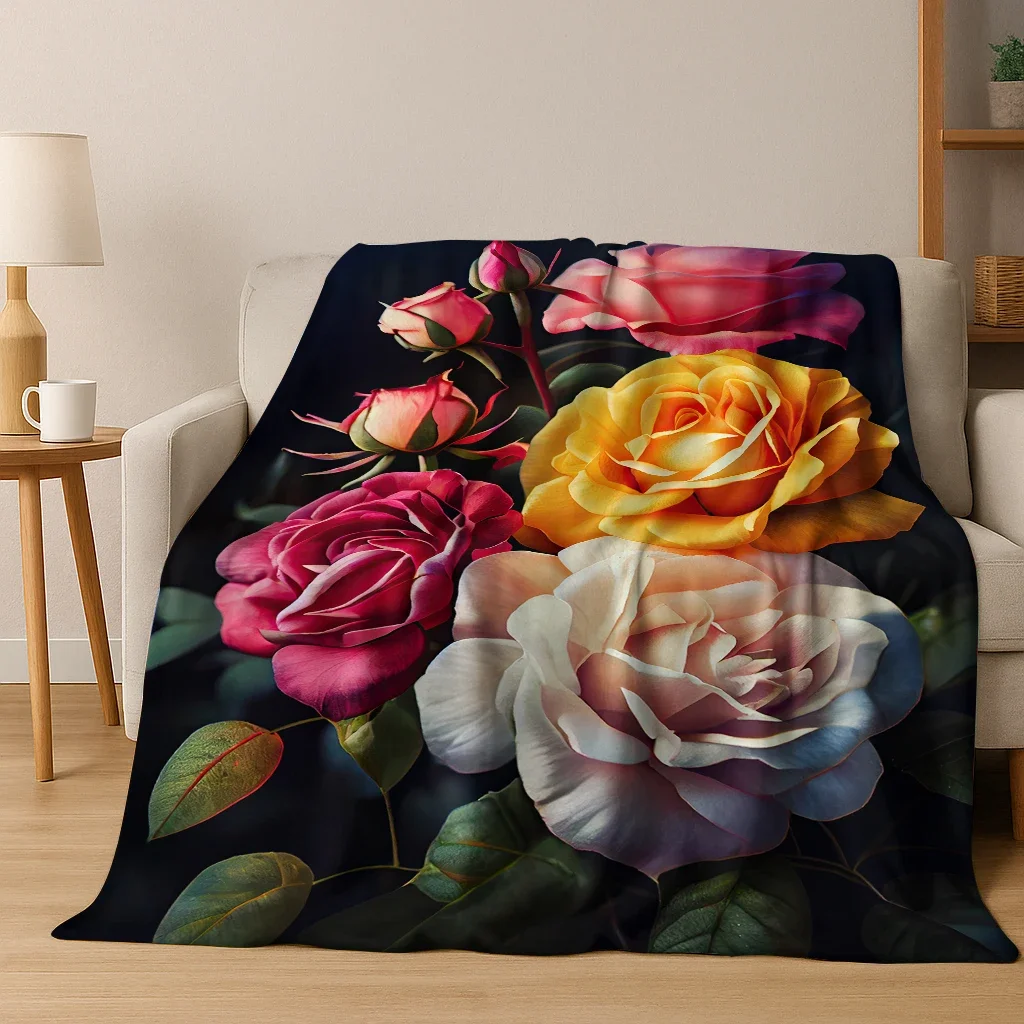 

Скандинавское роскошное фланелевое одеяло с яркими цветами розы, мягкое теплое одеяло для спальни, гостиной, кровати, путешествия, кемпинга, пикника, подарок