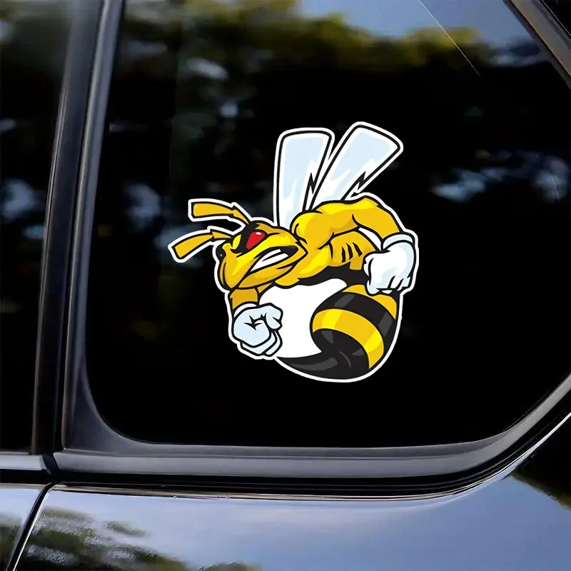 زوج واحد من ملصقات السيارات المقاومة للماء مستوحاة من نحلة مقاس 12.5 × 13 سم، مادة PVC متينة، مقاومة للشمس، تصميم الدبور الكرتوني الممتع