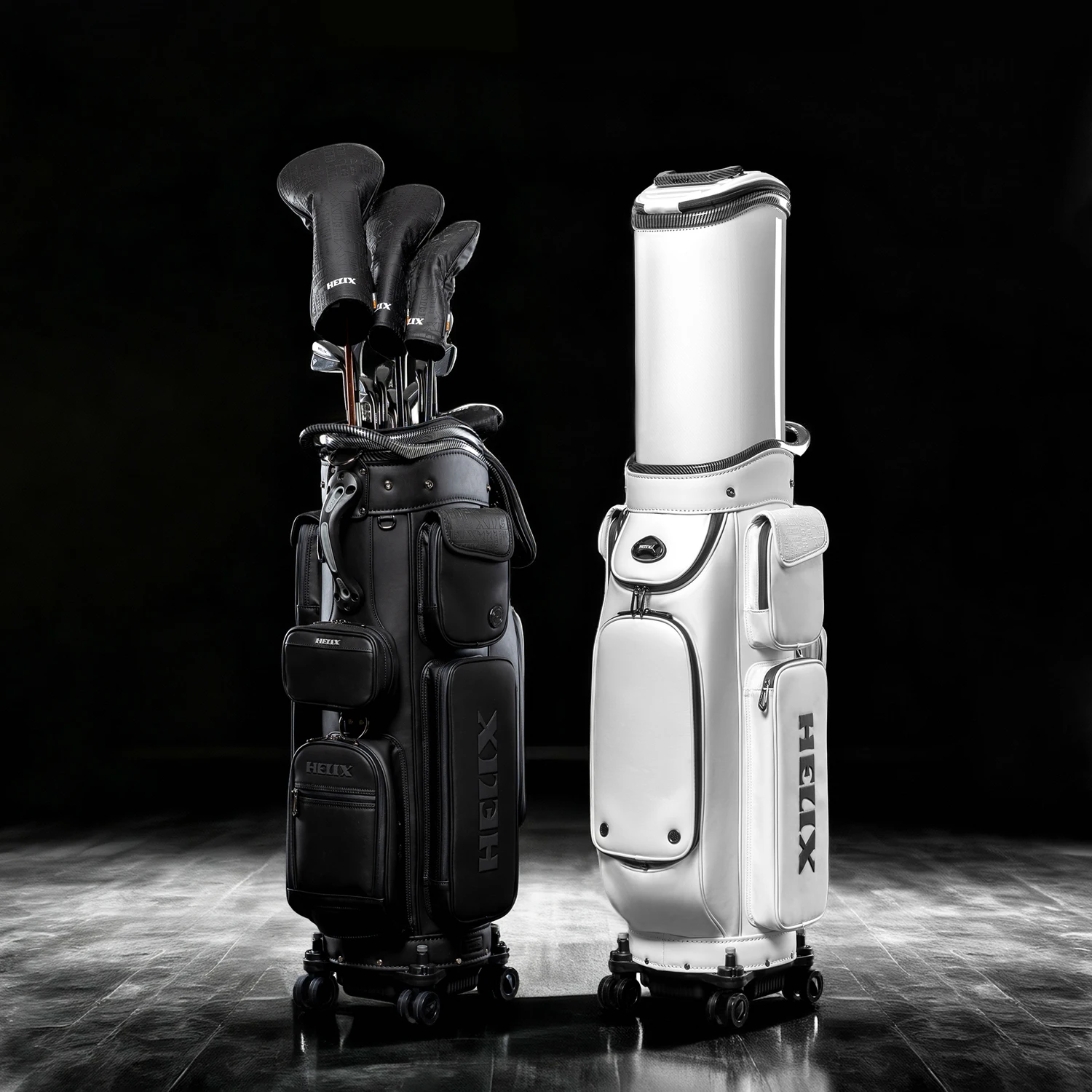 

HELIX All-in-One Golf Bag Lockable Wheels, Retractable Cover, Silicon Leather Build, Ample Storage with Organized Pockets