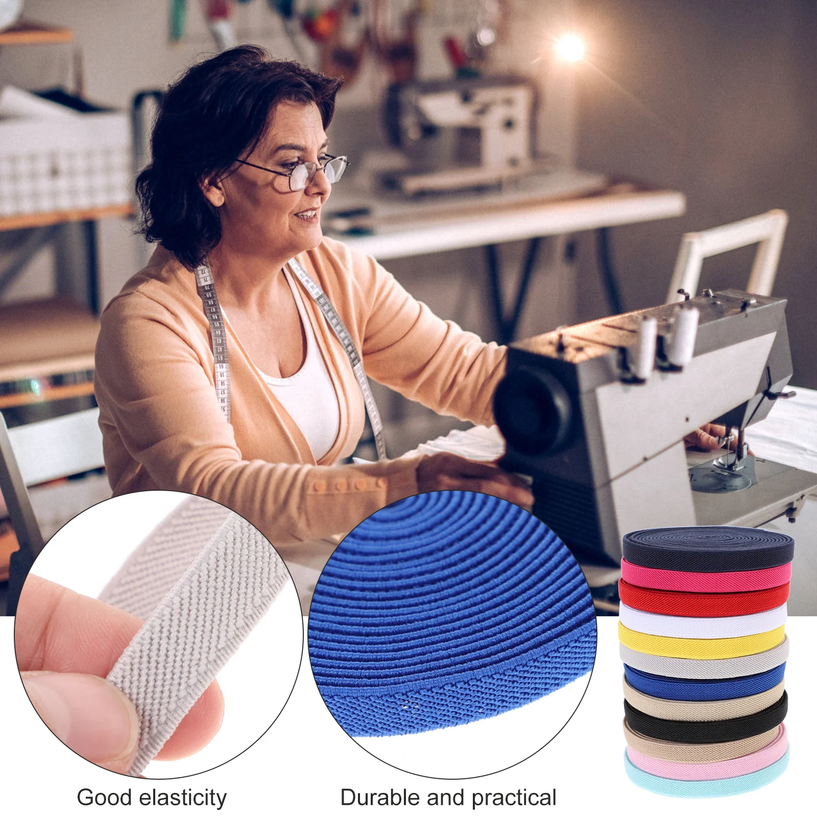 

12Pcs Flat Elastic Bands Sewing Stretch Straps Wide Colorful High Elasticity Craft DIY Clothing Accessories Material