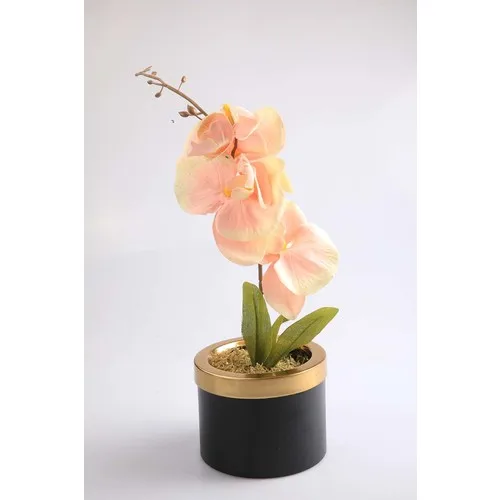 Kibrithane Flower Artificial Flower Metal Flower Pot Mini Salmon Fabric Orchid KC00200793