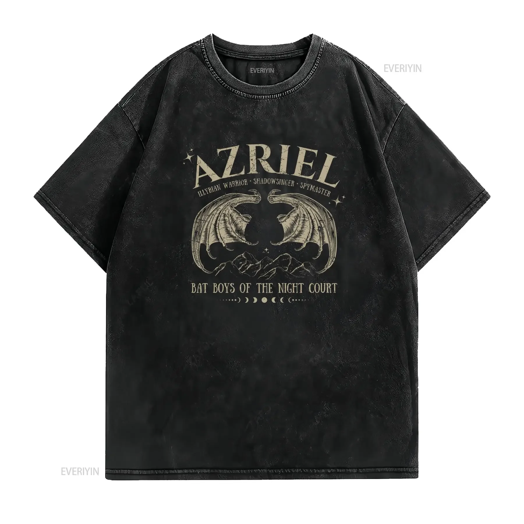 Vintage Azriel Bat Boys of The Night Court Shadowsinger Print Casual T Shirt vintage Washed Versatile Top For Everyday Wear