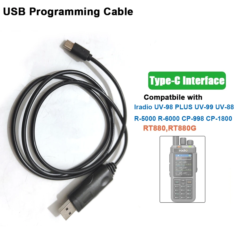 USB Programming Cable Type-C Interface For Iradio UV-98 PLUS UV-99 R-5000 R-6000 Radtel RT-880 Walkie Talkie