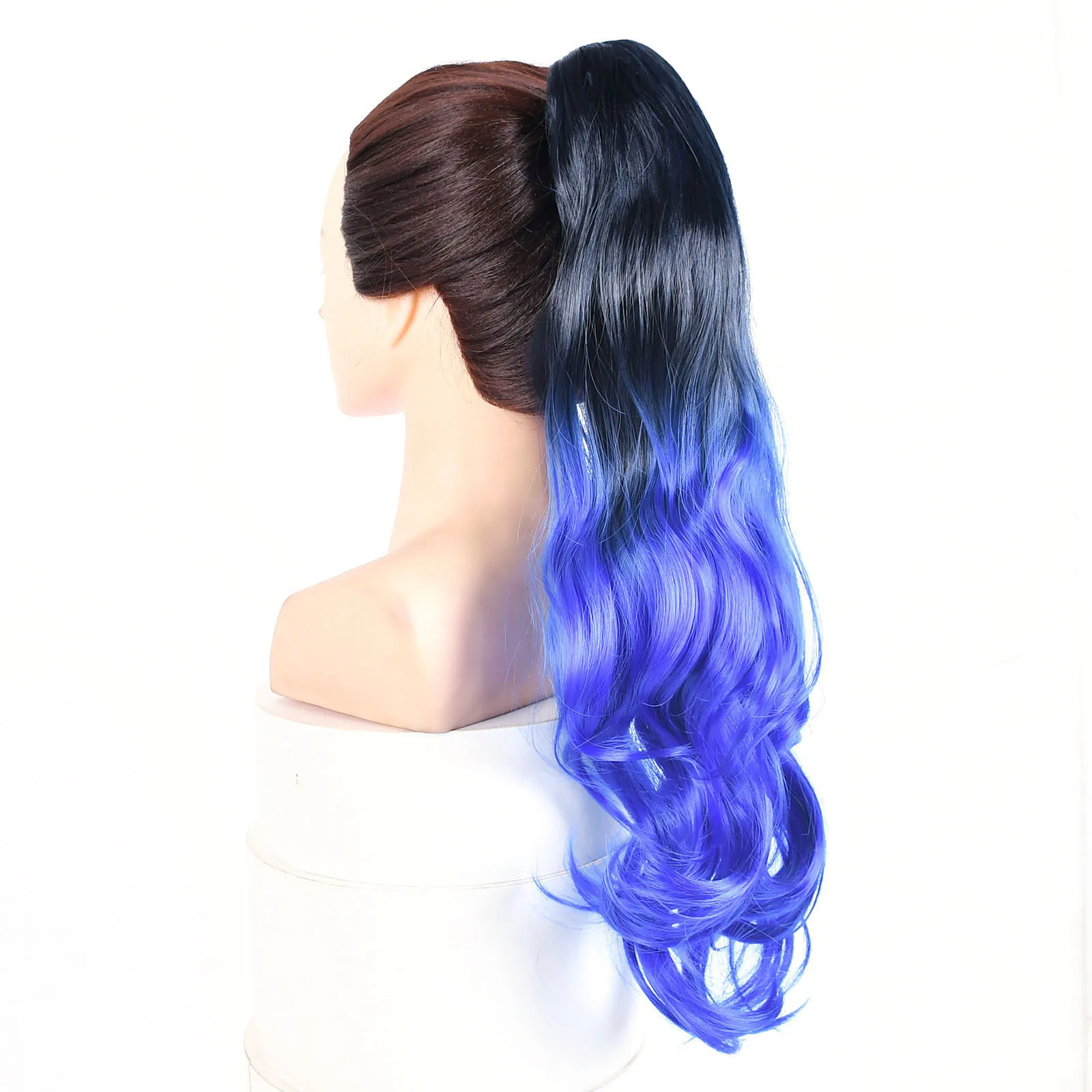 

Synthetic Hair Ombre Color Black Blue Blonde Long Wavy Ponytail Extension Claw on Pony Tail False Full Thick Cosplay Hairpiece