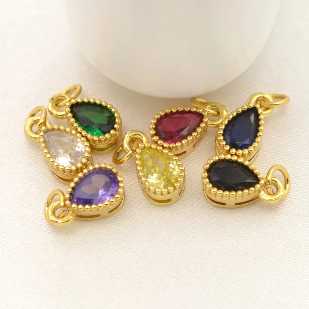 20 Pcs Color Water Drop Zircon Mini Pendant DIY Jewelry Accessories Bracelet Necklace Making Copper Plated Gold Rim Charm Parts