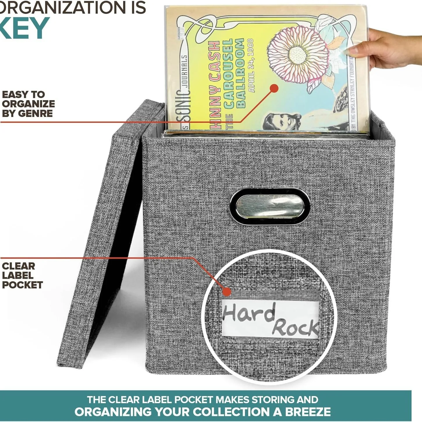 صندوق تخزين من قماش القطن والكتان، قابل للطي مع غطاء، منظم تسجيل الفينيل المنزلي المحمول، صندوق تخزين ألعاب الأطفال