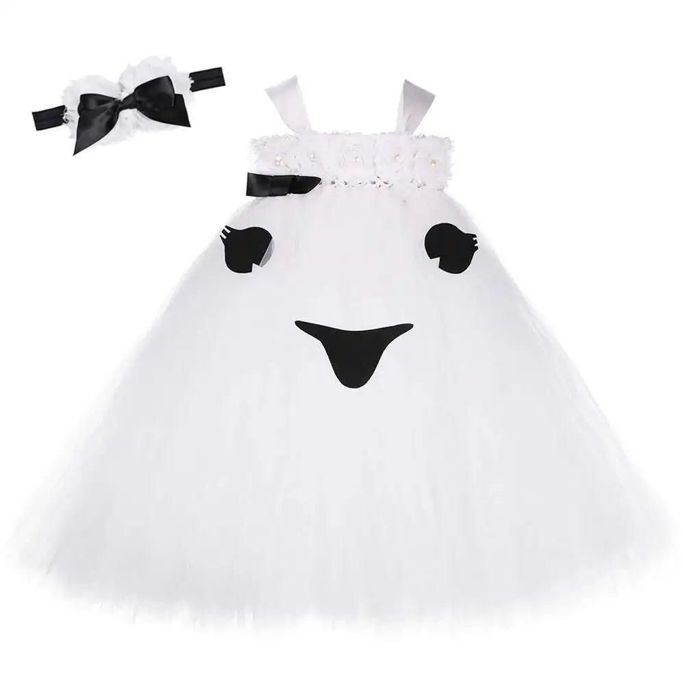 

Spooky Ghost Long Tutu Dress for Girls Halloween Scary Costumes Kids Carnival Party Horror Outfit Mid-Calf Length Princess Tutus
