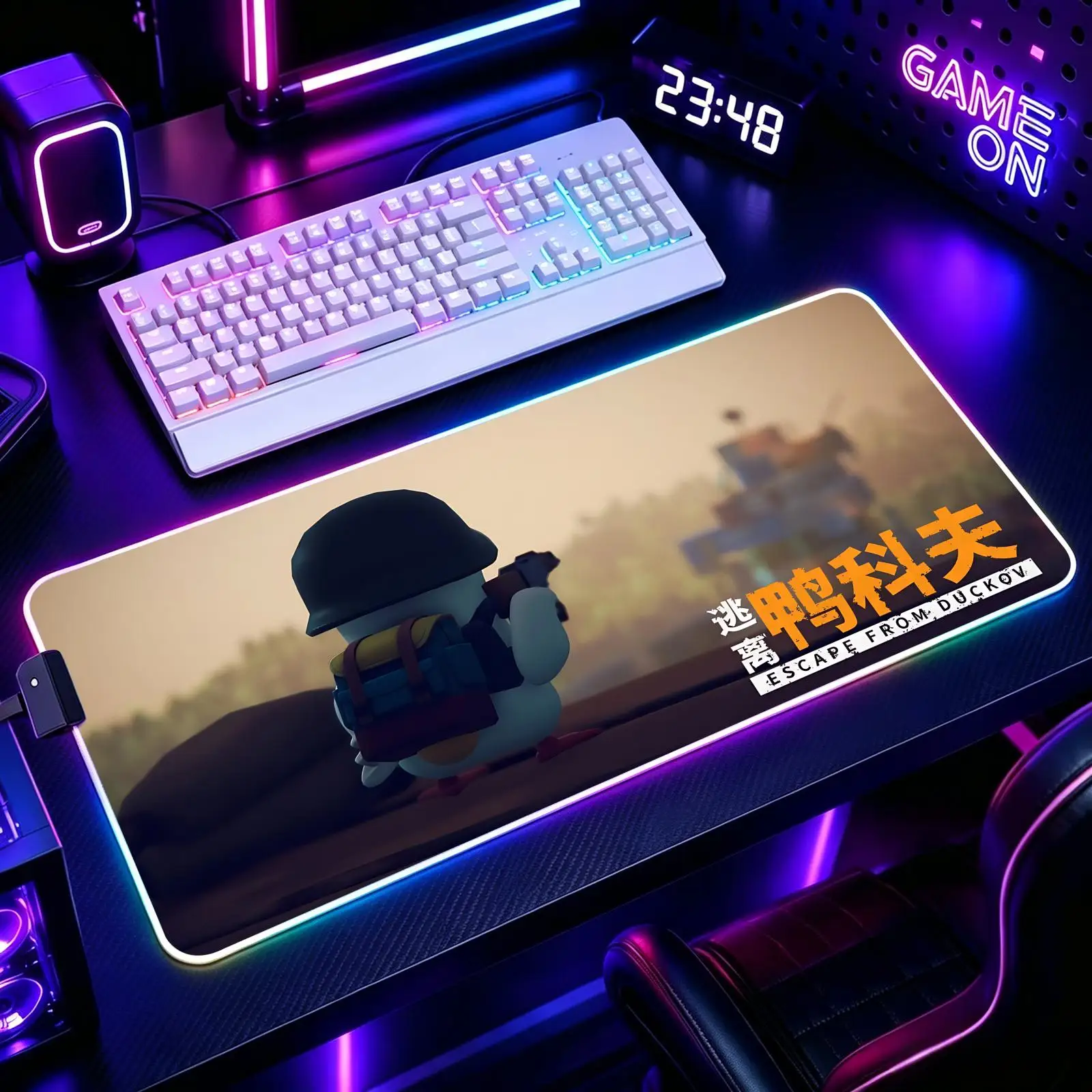Escape From Duckov  Mouse Pad RGB Color Changing Gaming Mouse Pad, Stitched Edges, XXL Large Keyboard Desk Mat