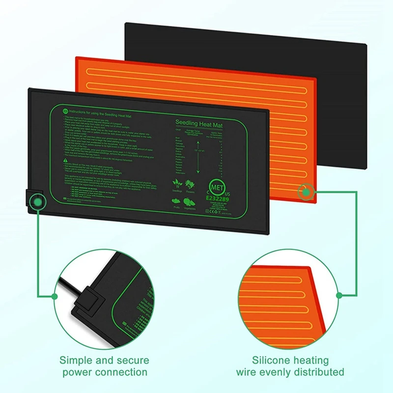 50W Seedling Heat Mat With Thermostat With Temperature Setting From 5℃ To 42℃ For Plants Growth,Germination EU Plug