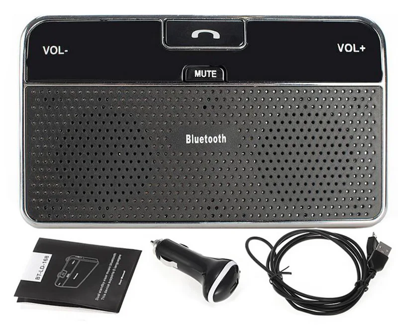 

Универсальный автомобильный спикерфон Bluetooth 4.0 EDR на солнцезащитный козырек, беспроводной комплект громкой связи для автомобиля, музыкальный приемник + автомобильное зарядное устройство